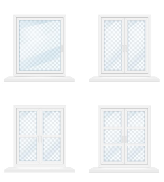 Vektor weißes transparentes kunststofffenster mit fensterbank-vektorillustration