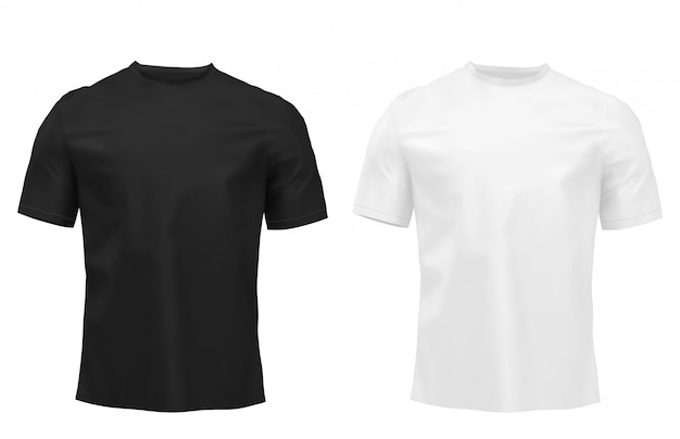 Weißes und schwarzes Herren-T-Shirt mit kurzen Ärmeln. Vorderansicht.