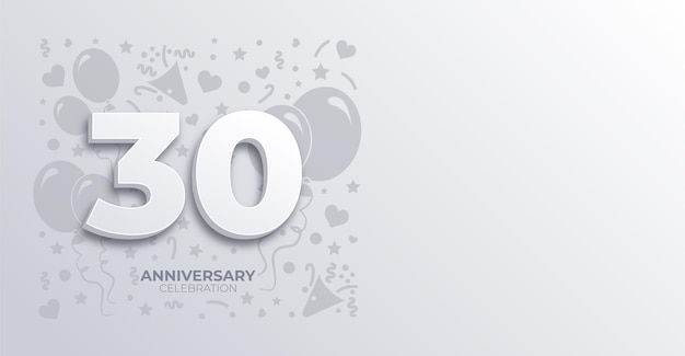 Weißes Vektorbanner zum 30. Jahrestag oder Geburtstag mit anpassbarem Kopierraum