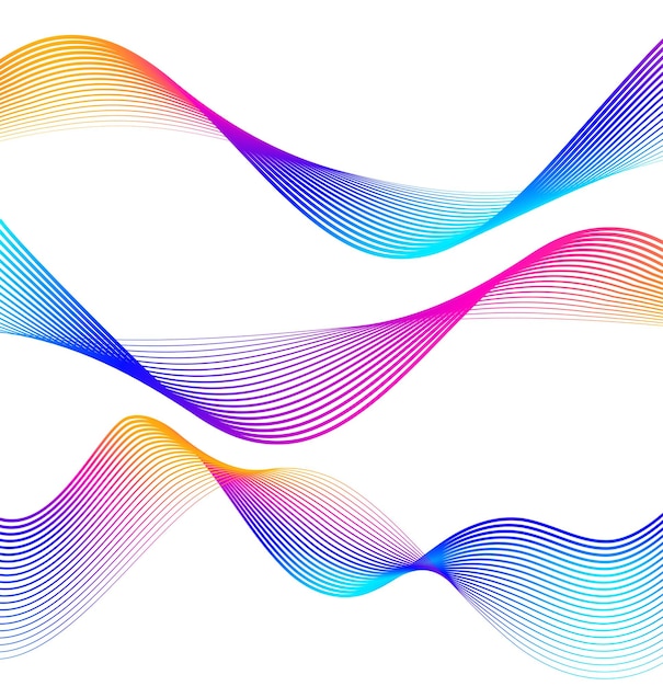 Welle der vielen farbigen Linien Abstrakte gewellte Streifen auf weißem Hintergrund isoliert Kreative Strichzeichnungen Vektorillustration EPS 10 Designelemente, die mit dem Mischwerkzeug erstellt wurden Gekrümmtes glattes Band