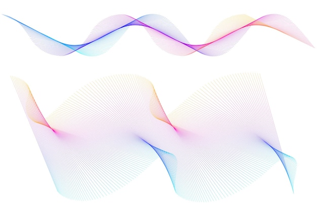 Welle der vielen farbigen linien abstrakte gewellte streifen auf weißem hintergrund isoliert kreative strichzeichnungen vektorillustration eps 10 designelemente, die mit dem mischwerkzeug erstellt wurden gekrümmtes glattes band