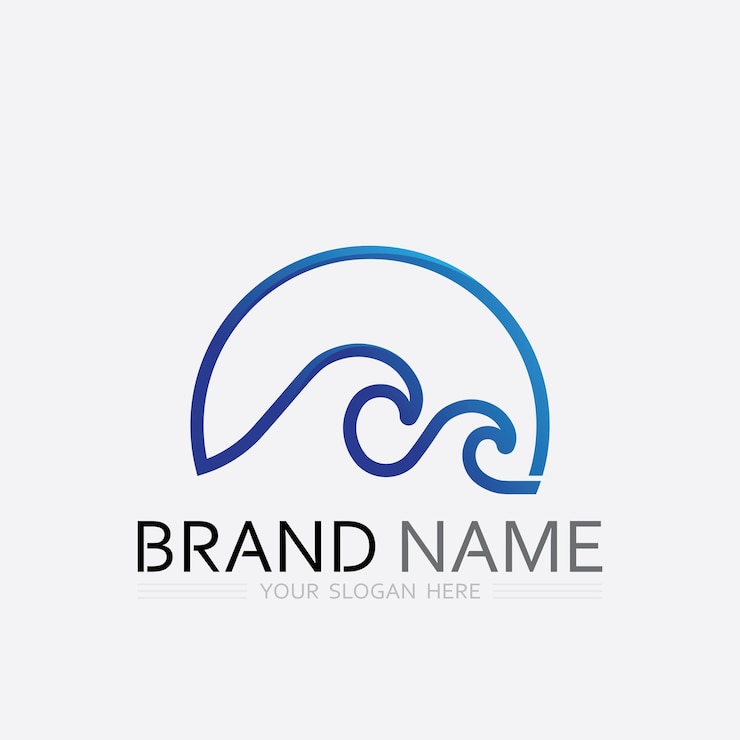 Vektor welle und wasser isolierte runde form logo blaue farbe meer ozean flussoberfläche