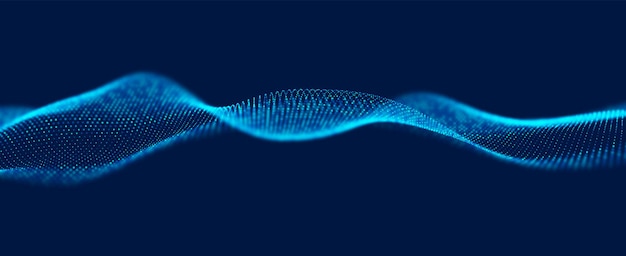 Welle von blauen Partikeln Abstrakter Technologieflusshintergrund Soundmaschenmuster oder Gitterlandschaft