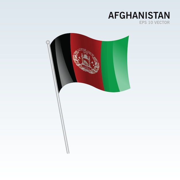 Wellenartig bewegende Flagge Afghanistans lokalisiert auf grauem Hintergrund