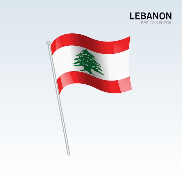 Vektor wellenartig bewegende flagge libanons lokalisiert auf grauem hintergrund