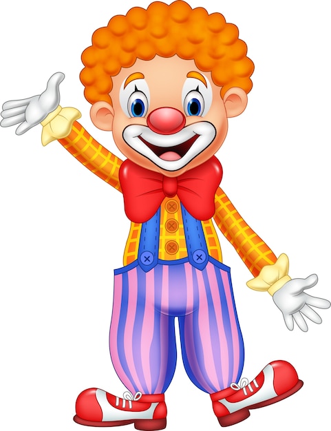 Wellenartig bewegende hand des glücklichen clowns des kar