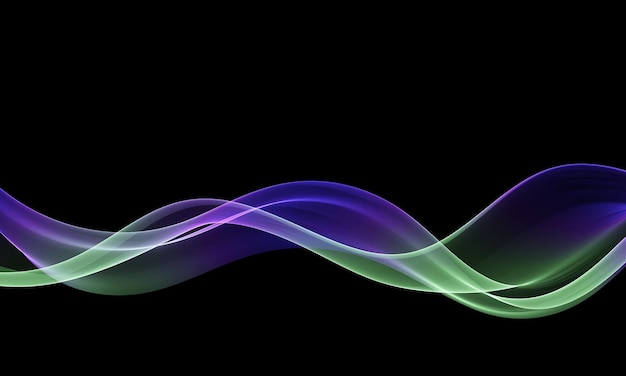 Wellenförmige mehrfarbige Wellen, die auf schwarzem Hintergrund isoliert sind Abstraktes Wellen-Hintergrund-Designelement