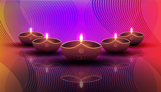 Wellenförmiges Design mit Diwali-Tageslampen Indisches Lichterfest der Göttin Deepavali