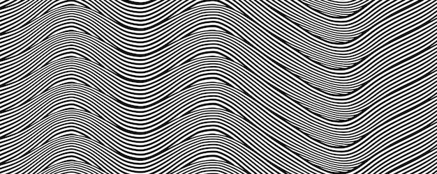 Wellenförmiges optisches Täuschungsmuster Ein Fluss aus schwarzen und weißen Streifen, die einen welligen Verzerrungseffekt bilden Vektorillustration