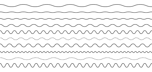 Vektor wellenliniensatz vektorwasserwellen satz wellenförmiger zickzacklinien