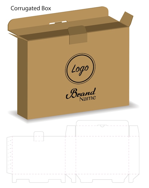 Wellpappe box gestanzt mit 3d-mock-up