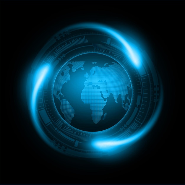 Welt binäre leiterplatte zukunftstechnologie blau hud cyber-sicherheitskonzept hintergrund
