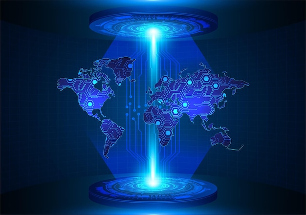 Welt binäre Platine Zukunftstechnologie blauer HUD-Cyber-Sicherheitskonzept-Hintergrund
