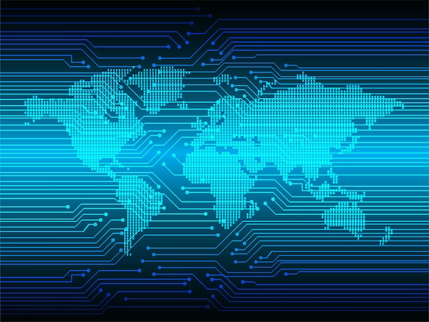 Welt binäre Platine Zukunftstechnologie blauer HUD-Cyber-Sicherheitskonzept-Hintergrund
