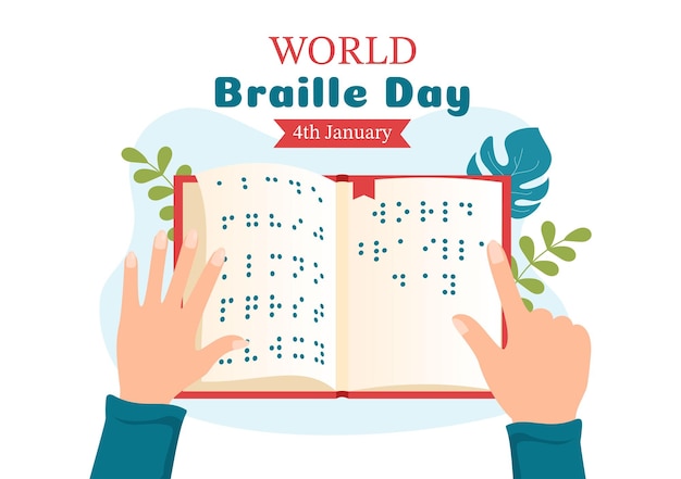 Vektor welt-braille-tag am 4. januar mit text nach alphabet für kommunikationsmittel in illustration