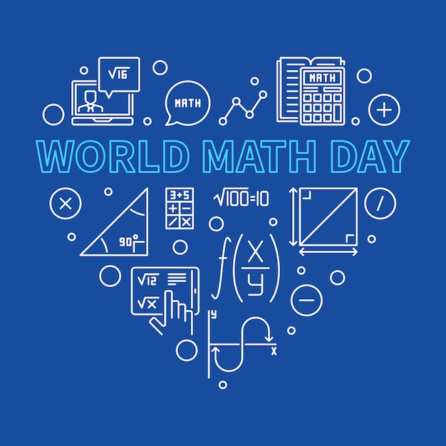 Welt-mathe-tag-vektor-umriss-herz-banner mathe-feiertag am 8. märz illustration