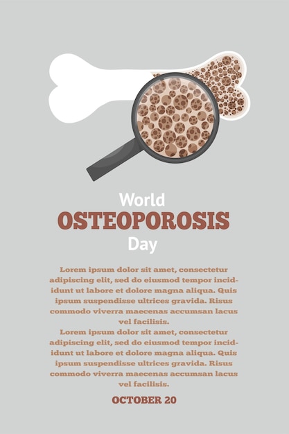 Vektor welt-osteoporose-tag informationsposter über erkrankungen des knochensystems und osteoporose zur vorbeugung von knochendichteverlust