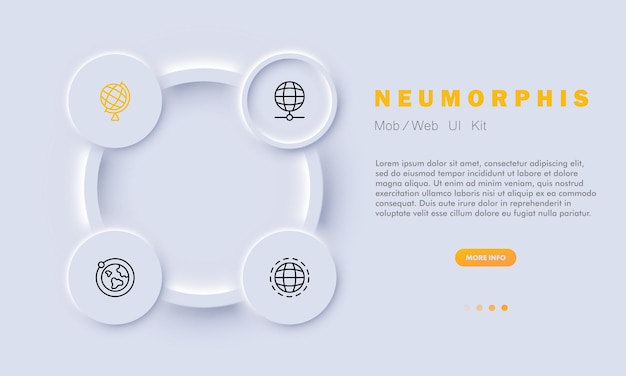 Welt-set-symbol globus geographie orbitachse äquator erde planet weltraum sonnensystem kartographie- und topographiekonzept neomorphismus-stil vektorliniensymbol für business und werbung