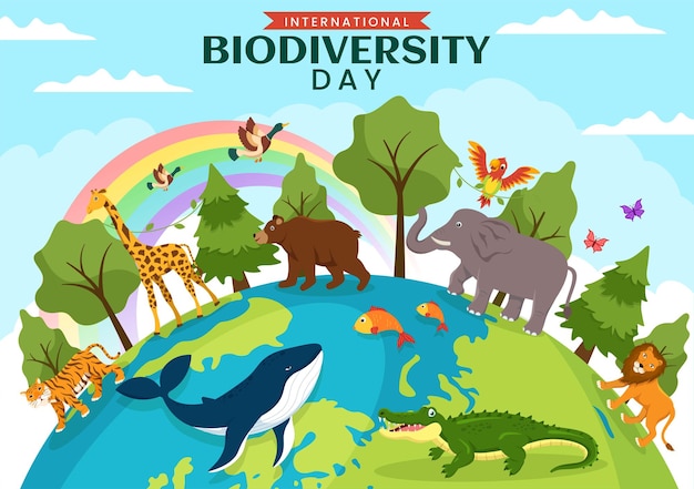 Weltbiodiversitätstag am 22. Mai Illustration mit biologischer Vielfalt und Tier in Vorlagen