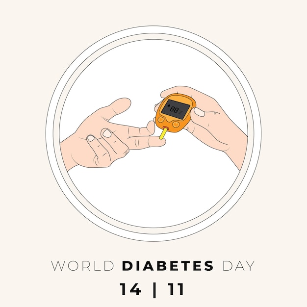 Weltdiabetestag mit vektorgrafik zur überprüfung des zuckerspiegels auf der hand mit glukometer-design