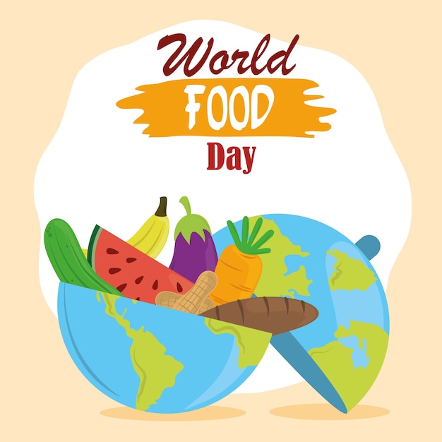 Welternährungstag, planet voller obst, gemüse und brot, gesunder lebensstil.