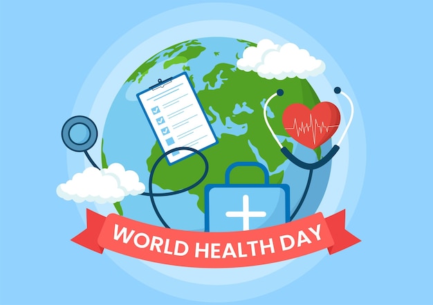 Weltgesundheitstag am 7. april illustration mit earth and healthcare für webbanner oder landing page