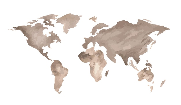 Vektor weltkarte aquarellvektor braune flecken von kontinenten und ländern handgezeichneter atlas der erde
