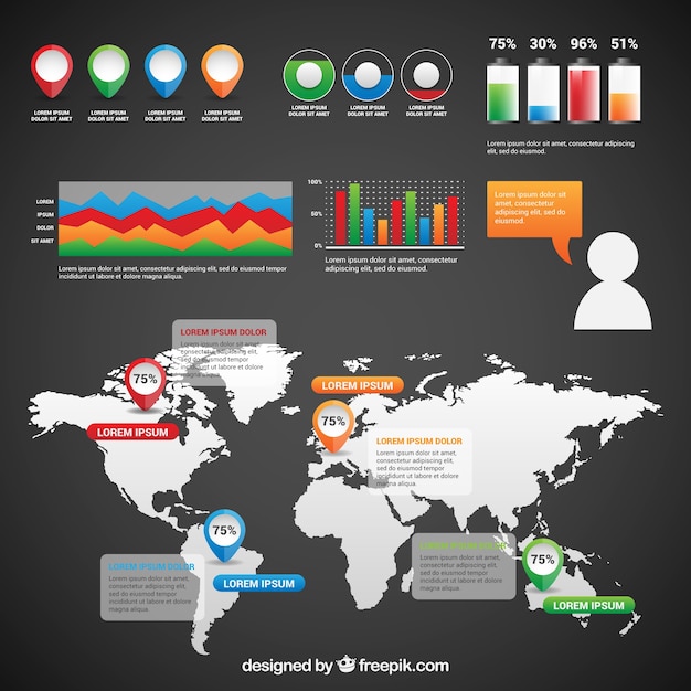 Weltkarte infografik mit bunten elementen