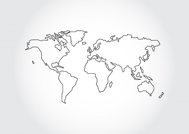 Weltkartenentwurf lokalisiert auf weißem hintergrund