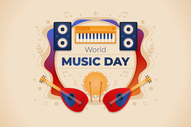 Weltmusiktag-Hintergrund mit Farbverlauf und Trommeln