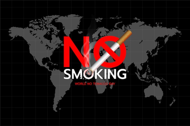 Weltnichtrauchertag: Konzept des nicht rauchenden Textdesigns auf dem Weltkartenhintergrund.