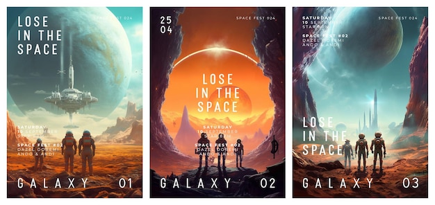 Weltraum- und science-fiction-illustration für poster oder banner