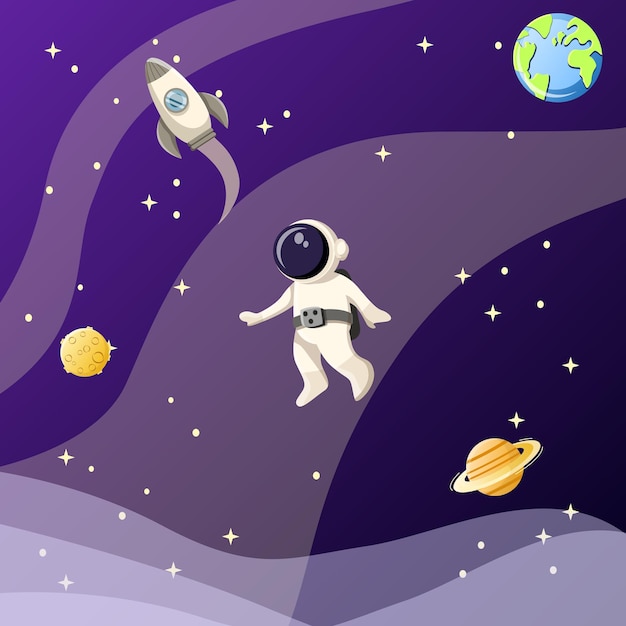 Weltraumillustration Raumschiff Raumfahrer Saturn Mondplanet