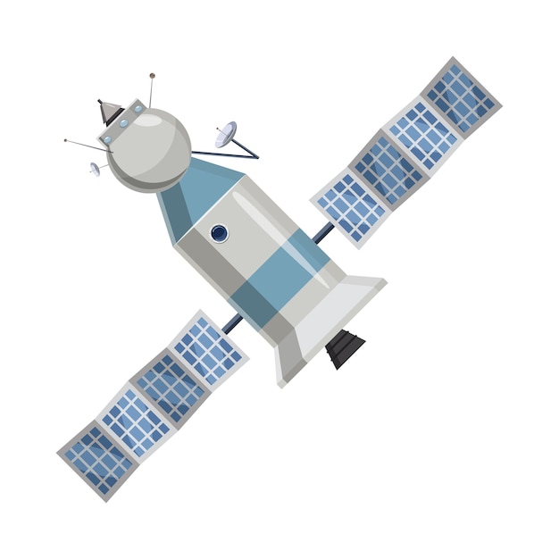Weltraumsatelliten-Symbol im Cartoon-Stil auf weißem Hintergrund
