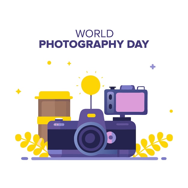 Welttag der Fotografie Flachplakat-Design Illustrationen