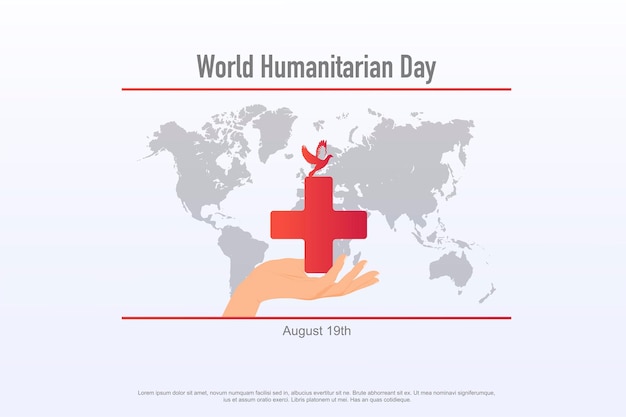 Welttag der humanitären hilfe, der jedes jahr am 19. august begangen wird, weltweit banner-vorlage pflegehilfe