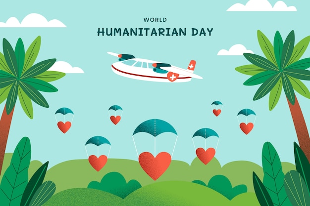 Welttag der humanitären hilfe handgezeichneter flacher hintergrund
