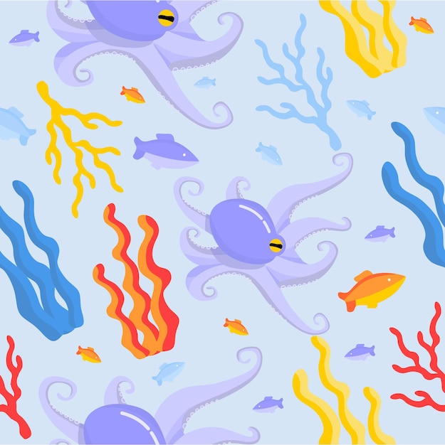 Welttag der ozeane das vektormuster unterwasserwelt fisch algen oktopus korallen