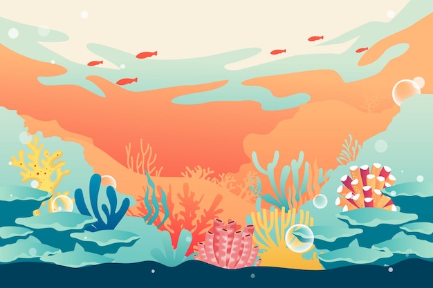 Welttag der Ozeane Unterwasserwelt mit Ozean und Fisch im Hintergrund, Vektorgrafik