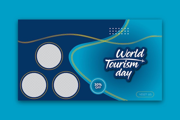 Welttourismustag der Webinar-Tourismus-Tagesfeiern flaches Design. Social-Media-Beitragsvorlage