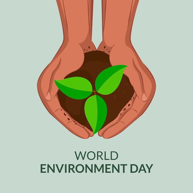 Weltumwelttagbaum, der menschliche Hände der grünen Erde für ökologische Nachhaltigkeit pflanzt