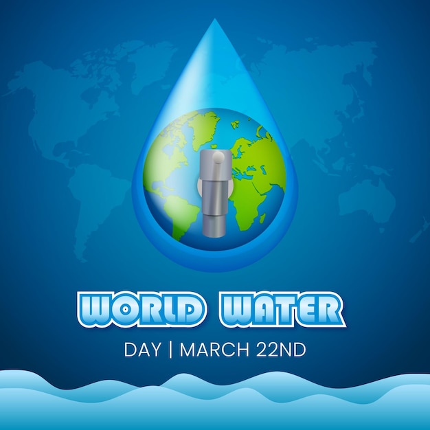 Weltwassertag am 22. märz mit erdwassertröpfchen und wasserhahn-illustration