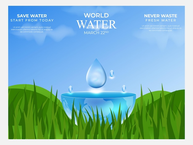 Weltwassertag realistischer natürlicher Erdwasserstropfen globaler Wasserbewusstseinsentwurf nachhaltige Vorlage