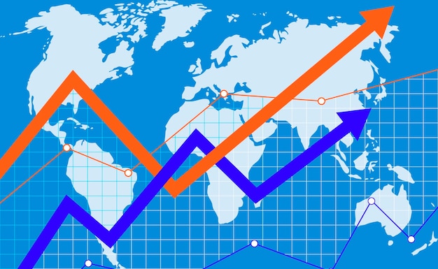 Vektor weltweite steigerung des wirtschaftlichen aufwärtstrends pfeil bullenmarkt globale entwicklung