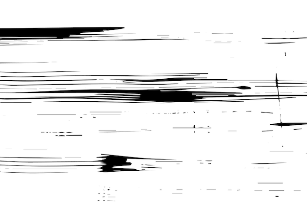 wenige schwarze kratzende Streifen, Flecken, die zufällig auf weißem Hintergrund verteilt sind