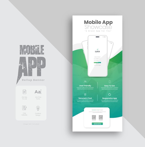 Werbe-Rollup-Banner-Design für mobile Apps, Rollup-Banner-Design für Unternehmen
