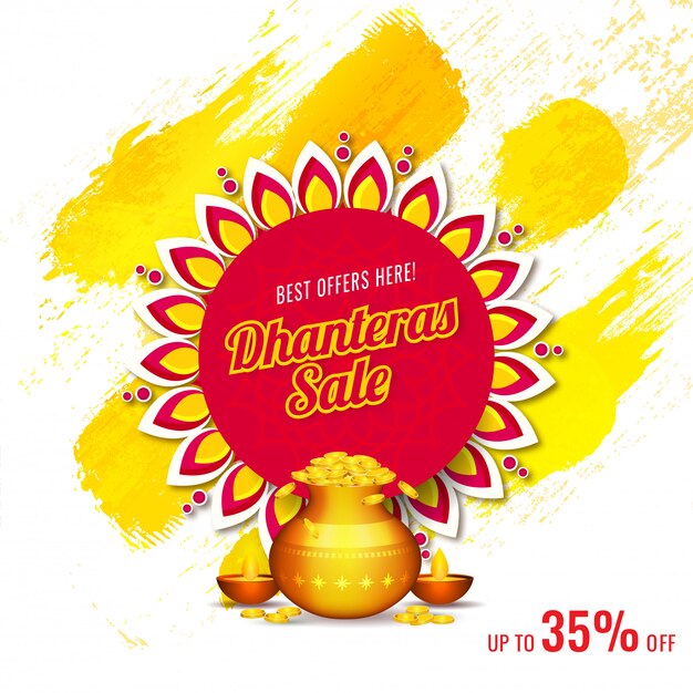 Werbebanner template design mit rabatt angebot für dhanteras sale.