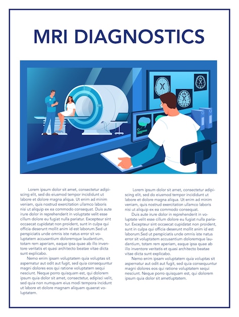 Werbebroschüre für magnetresonanztomographie. medizinische forschung und diagnose. moderner tomographiescanner. gesundheitswesen . mrt flyer idee. illustration