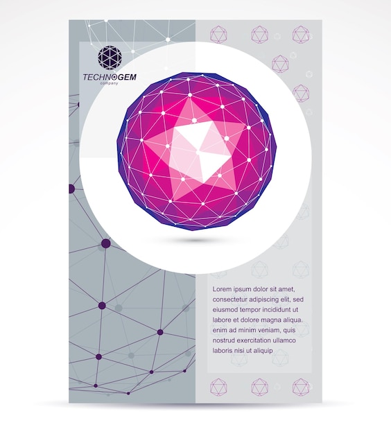 Werbeflyer für Unternehmen für digitale Technologien. Abstrakter Vektor 3d geometrisches buntes Low-Poly-Objekt.