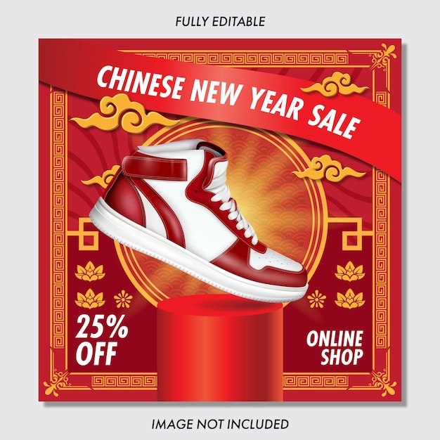Vektor werbesneaker mit orientalischen chinesischen ornamenten social media post template flyer